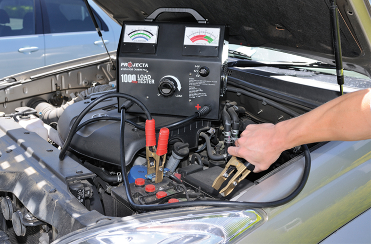 Carbon Pile Load Tester on Battery of car